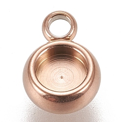 Розовое Золото Ионное покрытие (ip) 304 подвеска из нержавеющей стали с кабошоном, кружева края ободок чашки, плоско-круглые, розовое золото , лоток : 4 мм, 9x6.5x3 мм, отверстие : 1.8 мм