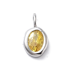 Золотистый 925 овальные подвески из стерлингового серебра с кубическим цирконием, Подвески из камней-талисманов с 925 штампом, серебряный цвет гальваническим, золотые, 14.5x8x3 мм, отверстие : 3.5x2 мм