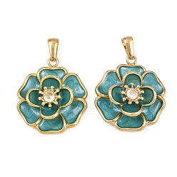 Темный Голубой 304 из нержавеющей стали горный хрусталь подвески, Эмаль стиле, цветок, золотые, темные голубые, 28x25x7.5 мм, отверстие : 7x3 мм