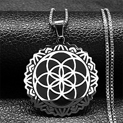 Серебро 201 Женские ожерелья с подвеской в виде цветка жизни из нержавеющей стали, серебряные, 19.69 дюйм (50 см)