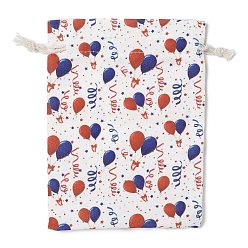 Белый Рождественские сумки для хранения с тканевым принтом, шнурок сумки, прямоугольные, белые, 18x13x0.4 см