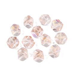 Dark Salmon Electroplate Transparent Glass Beads, Cube, Faceted, Rainbow Plated, Baking Paint, Dark Salmon, 11.5~12x13~13.5x9.5mm, Hole: 1~1.2mm