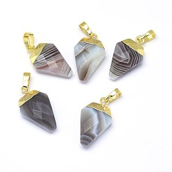 Botswana Achat Natur Botswana Achat Anhänger, mit langlebigen Messingbeschlägen, facettiert, Raute , golden, 18x11x5 mm, Bohrung: 3.5x5.5 mm