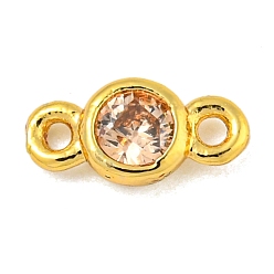 Розовый Покрытие стойки латунь паве кубический цирконий плоские круглые звенья соединительные подвески, долговечный, без свинца и без кадмия, реальный 18 k позолоченный, туманная роза, 8x4x2 мм, отверстие : 1 мм