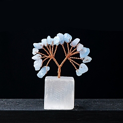 Аквамарин Натуральные аквамариновые чипсы дерево жизни украшения, на натуральной селенитовой основе, Медная проволока, энергетический камень фэн-шуй, подарок для женщин и мужчин, медитация, 60~65 мм