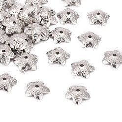 Stainless Steel Color 5-Petal 304 Stainless Steel Flower Bead Caps, Stainless Steel Color, 10x3mm, Hole: 1mm