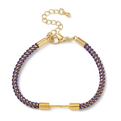 Фиолетовый Плетеный браслет из нейлонового шнура, с золотистым оттенком 304 застежки-клешни из нержавеющей стали и латунная фурнитура, фиолетовые, 6-7/8 дюйм (17.5 см), штифты : 1 мм