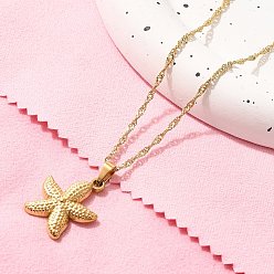 Морская звезда Летний пляж 304 ожерелья из нержавеющей стали с подвеской в виде веревки и цепи для женщин, реальный 18 k позолоченный, морская звезда, 15.55 дюйм (39.5 см), подвеска: 23.5x19 мм.