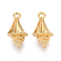 Настоящее золото 18K 304 подвески из нержавеющей стали, очарование раковины, ионное покрытие (ip), реальный 18 k позолоченный, 21x11x7 мм, отверстие : 1.8 мм