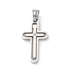 Нержавеющая Сталь Цвет 304 подвески из нержавеющей стали, с четким кубического циркония, крест прелести, цвет нержавеющей стали, 30x17x2.5 мм, отверстие : 5.2x5 мм