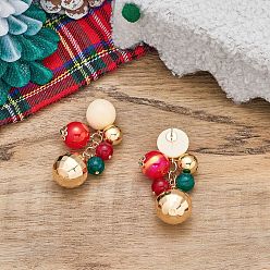 Разноцветный Рождественские серьги-гвоздики из сплава и акрила, круглые, золотые, красочный, 63 мм