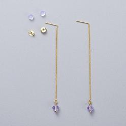 371 _violet Echte 18 k vergoldete Messingohrfäden, Mit österreichischen Kristallperlen, Ohrstecker aus Kunststoff und Messing, Kartons, Doppelkegel, 371 _violet, 93 mm, Stift: 0.8 mm