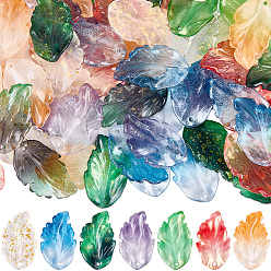 (52) Непрозрачная лаванда 70шт 7 цвета краска для выпечки стеклянные бусины, Топ пробуренной, лист, разноцветные, 28x17x4 мм, отверстие : 1 мм, 10 шт / цвет