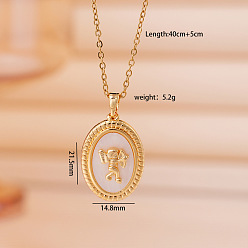 Angel & Fairy Подвеска из латуни с микропаве из прозрачных кубических цирконий и натуральным белым перламутровым камнем 304 цепочка из нержавеющей стали для женщин, реальный 18 k позолоченный, ангел и фея, 15.75 дюйм (40 см), Кулон : 21.5x14.8 мм