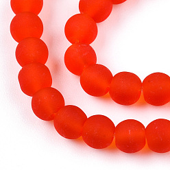 Red Transparent Glass Beads Strands, Frosted, Round, Red, 4~4.5mm, Hole: 0.8mm, about 97~99pcs/strand, 14.76 inch~14.96 inch(37.5~38cm)