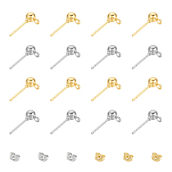 Golden & Stainless Steel Color Iron Ball Stud Earring Findings, with Loop and 304 Stainless Steel Ear Nuts, Golden & Stainless Steel Color, 240pcs/set