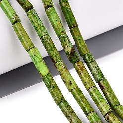 Lime Green Dyed Natural Imperial Jasper Beads Strands, Column, Lime Green, 13~14x4.5mm, Hole: 1.4mm, about 30pcs/strand, 15.79~15.94''(40.1~40.5cm)