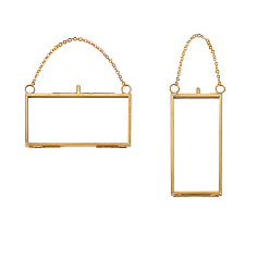 Золотой Латунная стеклянная подвесная фоторамка, Рамка для выставки товаров поделки для сушеных растений, образцы прессованных цветов, прямоугольные, золотые, 2 шт / комплект