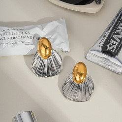 Золотой & Серебряный 304 из нержавеющей стали листьев серьги стержня, золотой и серебряный, 38x29.9 мм