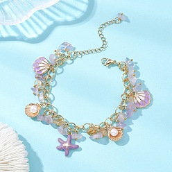 Аметрин Браслеты из бусин с натуральным аметрином, браслеты из сплава эмали для женщин, морская звезда и форма раковины, 7.48 дюйм (19 см)