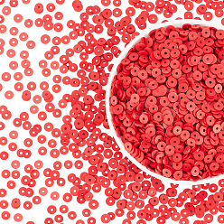 Красный 10 нити плоские круглые бусины из полимерной глины ручной работы, диск хейши бусины для гавайских серег браслет ожерелья ювелирных изделий, красные, 6x1 мм, отверстие : 2 мм, 10 прядь