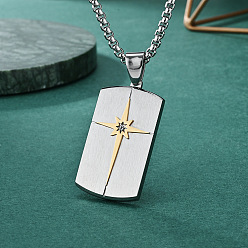 Couleur Acier Inoxydable Collier pendentif étoile en acier inoxydable bicolore serti de zirconiums cubiques transparents, style plaque militaire, pour homme, couleur inox, 304 pouce (23.62 cm)