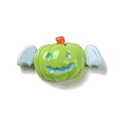 Green Yellow Halloween Opaque Resin Decoden Cabochons, Pumpkin with Bat Wings, Green Yellow, 19x33x10mm
