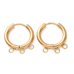 Oro 304 hallazgos de pendientes de aro de acero inoxidable, rondo, con 3-bucles, revestimiento de iones (ip), larga duración plateado, dorado, 18x17x2.5 mm, agujero: 1.8 mm