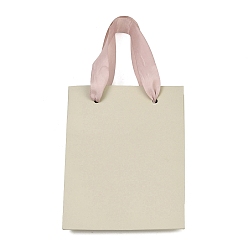 Античный Белый Бумажные подарочные пакеты с ручками из розовой ленты., на свадьбу день рождения детский душ, переработанные пакеты, прямоугольные, старинный белый, 12x6x16 см