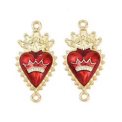 Красный Латунные подвески из прозрачного кубического циркония, священные сердечные связи с эмалью, без свинца и без кадмия, долговечный, реальный 18 k позолоченный, стойки покрытие, красные, 37.5x18.5x5.5 мм, отверстие : 2.6 мм