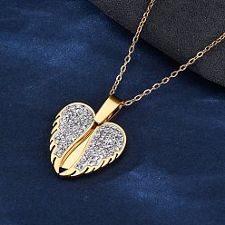 Золотой 304 ожерелья из нержавеющей стали, полимерной глины, стразов, крыльев, открывающиеся, для женщин, ионное покрытие (ip), кристалл, золотые, 17.95 дюйм (45.6 см)