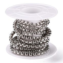 Silver Eco-friendly Spray Painted Handmade Brass Box Chains, Soldered, with Spool, Platinum, 4x4mm, 32.8 Feet(10m)/roll