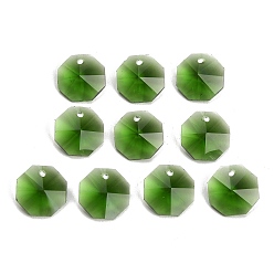 Dark Green Glass Chandelier Pendants, Octagon Charm, Faceted, Dark Green, 14x14x7.5mm, Hole: 1.4~1.6mm