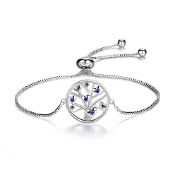 Платина Браслеты из латуни с микропаве из кубического циркония, плоские круглые с дерева жизни, платина, 6-3/4 дюйм (17 см)