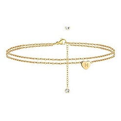 Letter H Браслеты на лодыжку из латуни с хрустальными стразами, золотые, Письмо ч, 9-1/8 дюйм (230 мм)