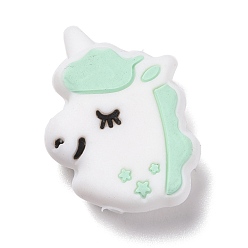 Светло-зеленый Силиконовые фокусные шарики, единорог, светло-зеленый, 27.5x22x10.5 мм, отверстие : 2.5 мм