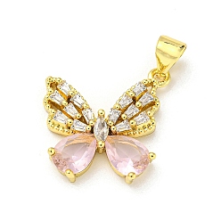 Розовый Латунные микро проложить кубического циркония подвески, без кадмия и без свинца, бабочка, туманная роза, 17.5x18x3.6 мм, отверстие : 5x3.5 мм
