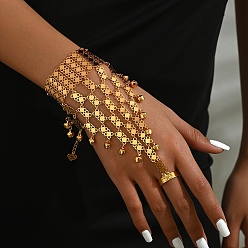 Золотой Роскошный цветок цинковый сплав полые кольца браслеты для женщин, с кулоном колокол, золотые, 5-1/2 дюйм (14 см), внутренний диаметр: 7-1/2 дюйм (19 см)