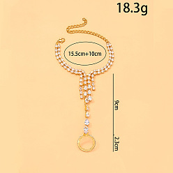 Doré  Bracelet de main en laiton pavé de zirconiums cubiques en forme de larme pour femme, or, 6.10 pouce (15.5 cm)