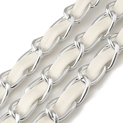 Белый Оксидированные алюминиевые веревочные цепи, с искусственной кожей, несварные, белые, 8x4 мм, о 50 ярдов / пачка