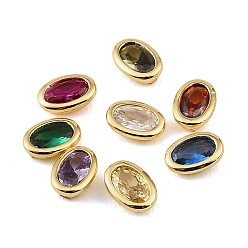 Mixed Color Brass Pave Cubic Zirconia Cabochons, Oval, Faceted, Pointed Back, Rack Plating, Long-Lasting Plated, Cadmium Free & Lead Free, Real 18K Gold Plated, Mixed Color, 6.5x4.5x2mm