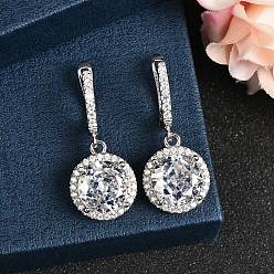 Плоский Круглый 925 Серьги-кольца из стерлингового серебра с микропаве и кубическими циркониями, Реальная платина, плоско-круглые, 31.5x13.5 мм