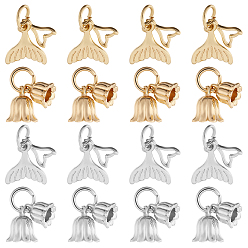 (52) Непрозрачная лаванда 16шт 4 стили латунные подвески с покрытием стойки, долговечный, с целью перехода в кольце, подвески рыбий хвост и цветы, разноцветные, 12.5~15 мм, 4 шт / тип