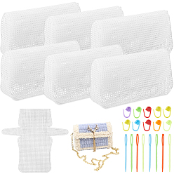 Blanco Kits de fabricación de bolsas de crochet para tejer de plástico diy, bolsos cruzados hechos a mano, incluyendo lámina de malla, agujas y broches, blanco, 335x357x1 mm