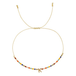 Letter K Браслеты с подвесками из латуни в богемном стиле, Браслеты из бисера и стеклянных бусин для женщин, буквы, золотые, Письмо K, 11.02 дюйм (28 см)