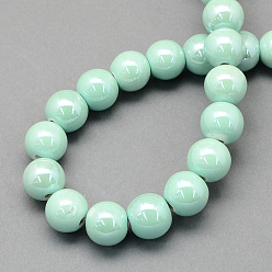 Aquamarine Pearlized Handmade Porcelain Round Beads, Aquamarine, 6mm, Hole: 1.5mm