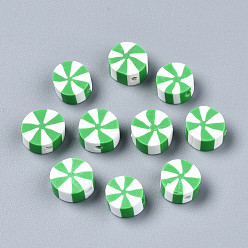 Светло-зеленый Бусины из полимерной глины , плоско-круглые, светло-зеленый, 9~10x4 мм, отверстие : 1.6 мм