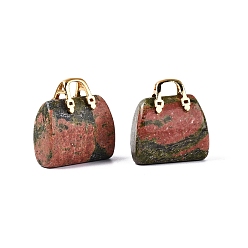 Унакит Природные подвески Unakite, Брелоки для сумочек с латунной ручкой золотистого цвета, 27~28x24~26x11.5~12.5 мм, отверстие : 6.5~7x4~5 мм