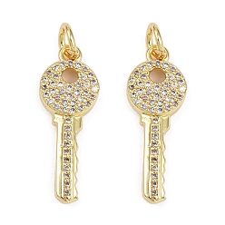 Настоящее золото 18K Латунные микропаве прозрачные подвески с фианитом, без кадмия и без свинца, с целью перехода в кольце, Брелоки для ключей, реальный 18 k позолоченный, 22.5x8.5x2.5 мм, отверстие : 3 мм