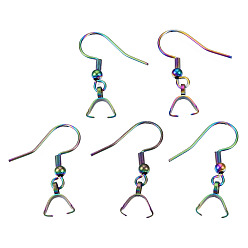 Rainbow Color Ion Plating(IP) Rainbow Color 304 Stainless Steel Hooks, Ear Wire, with Ice Pick Pinch Bails, 27x20mm, 21 Gauge, Pin: 0.7mm